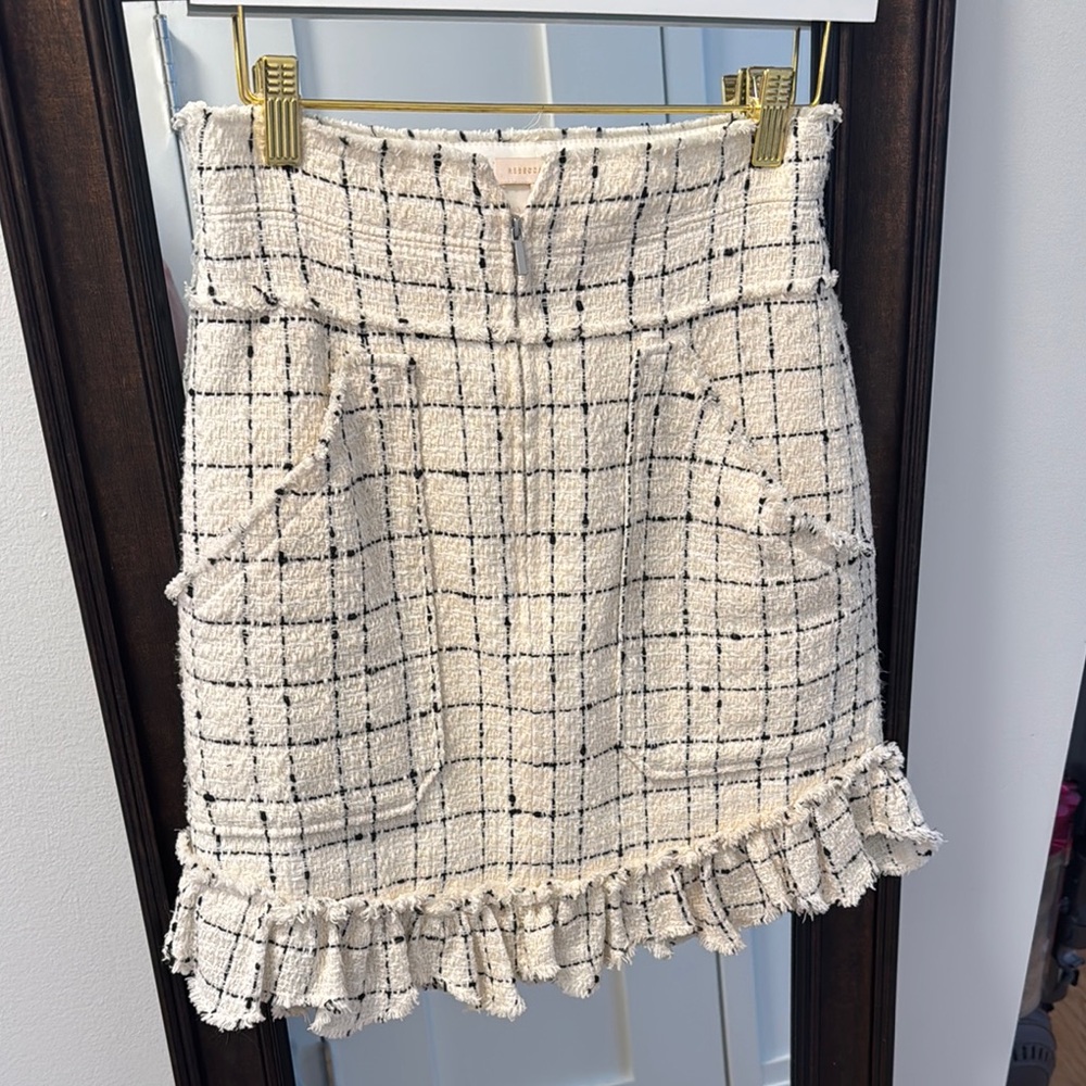 Rebecca Taylor Cream Mini Pencil Skirt with Ruffled Hem